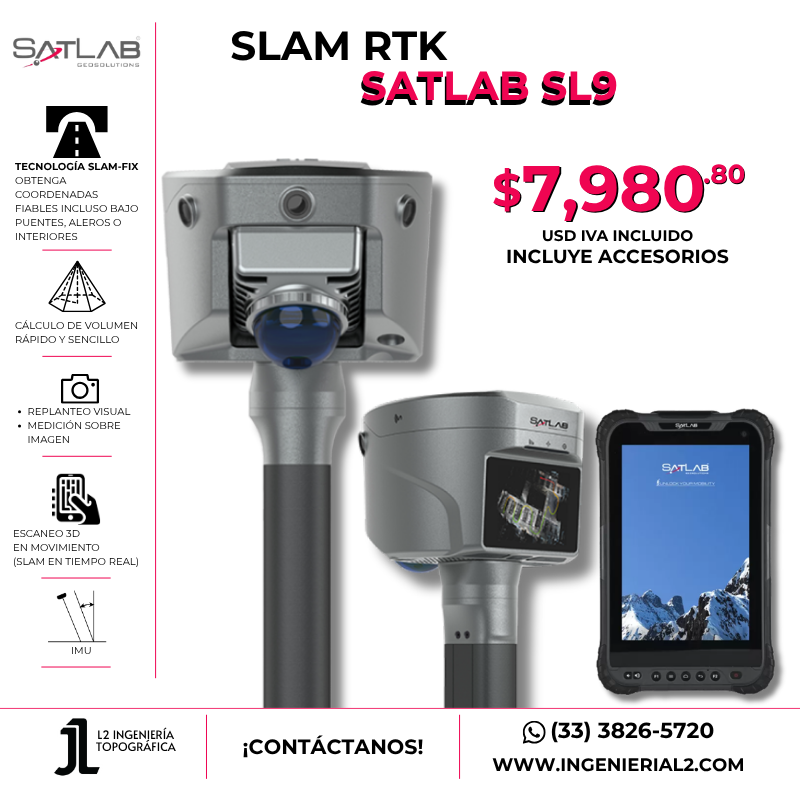 SatLab SL9 SLAM RTK combina posicionamiento GNSS de alta precisión con tecnología SLAM de vanguardia, eliminando las limitaciones espaciales de las mediciones RTK tradicionales.