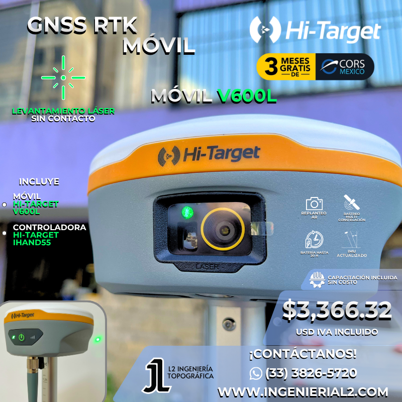 GNSS RTK Hi-Target Móvil V600L + iHand55. GNSS con láser RTK incluido para medición sin contacto