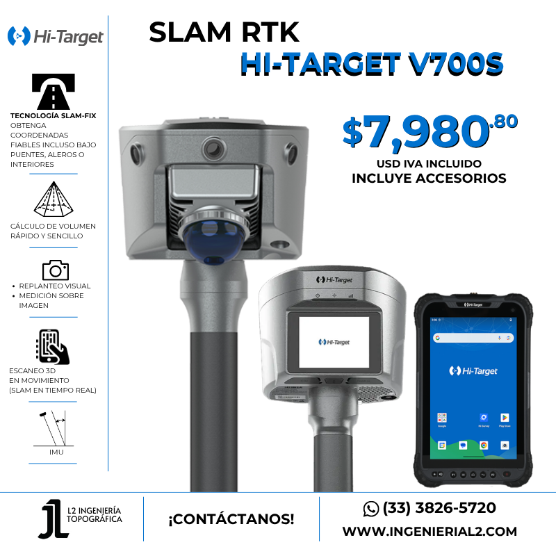 V700S integra tecnologías RTK y SLAM avanzadas para ofrecer una precisión centimétrica tanto en entornos abiertos como en áreas sin GNSS.